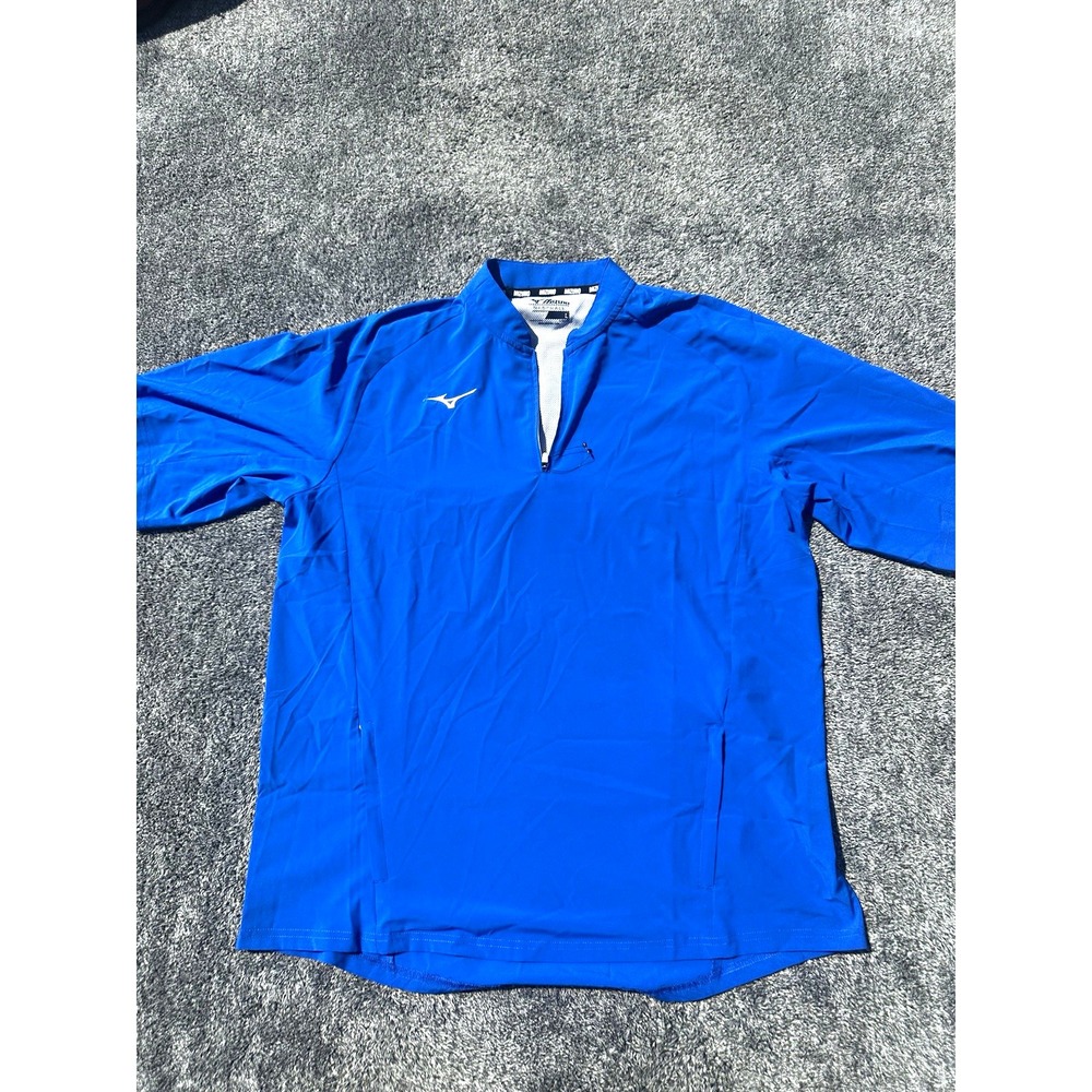 Mizuno Baseball Pullover Jacket Mens Large Blue Short Sleeve 1/4 Zip Training